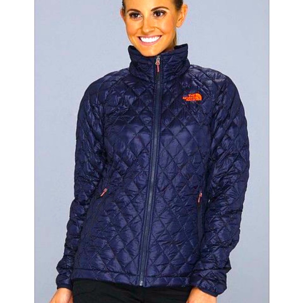 THE NORTH FACE Thermoball Quilted Puffer Jacket Coat, Navy Blue and Orange - Picture 2 of 8